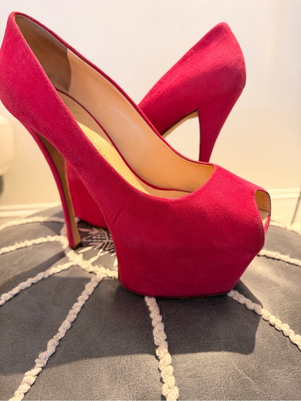 Giuseppe Zanotti Women's Hot Pink Suede Peep-Toe Platform Pumps